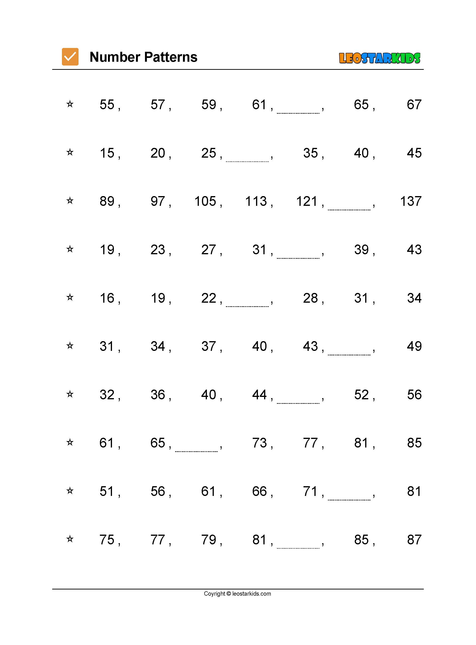 Patterns With Numbers Worksheet