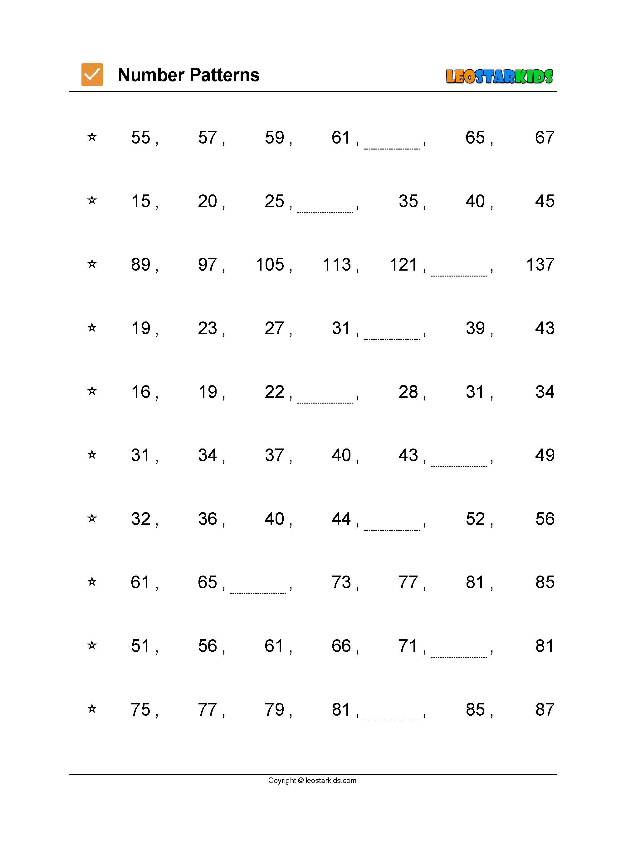 Free Printable Number Patterns Worksheet For Kindergarten Number Patterns Worksheets Free