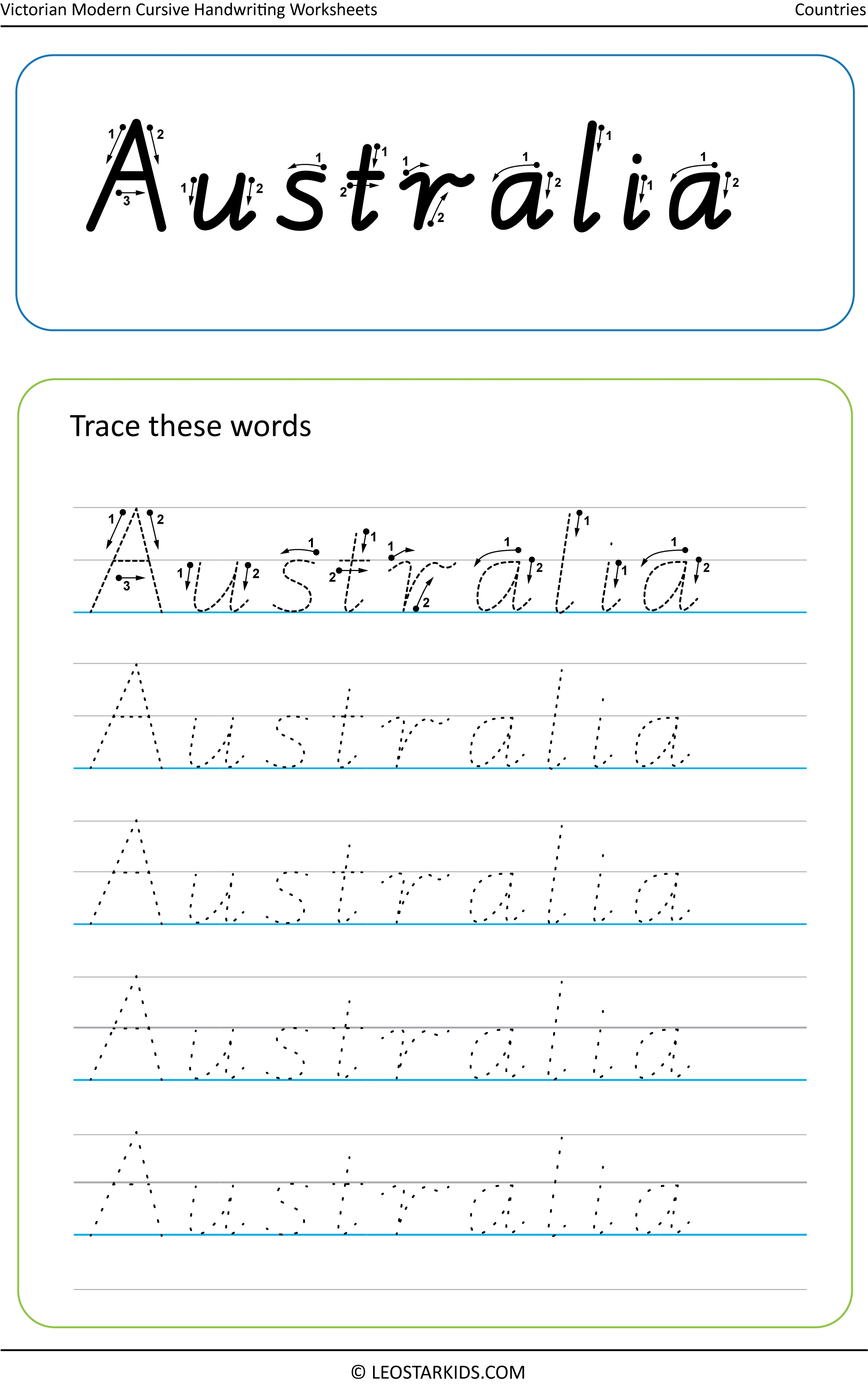 Australian Handwriting Worksheets Victorian Modern